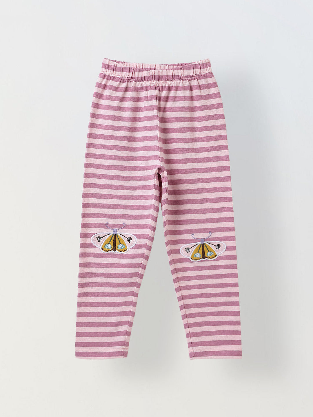 Girls Pink Striped T-shirt with Pyjamas Set