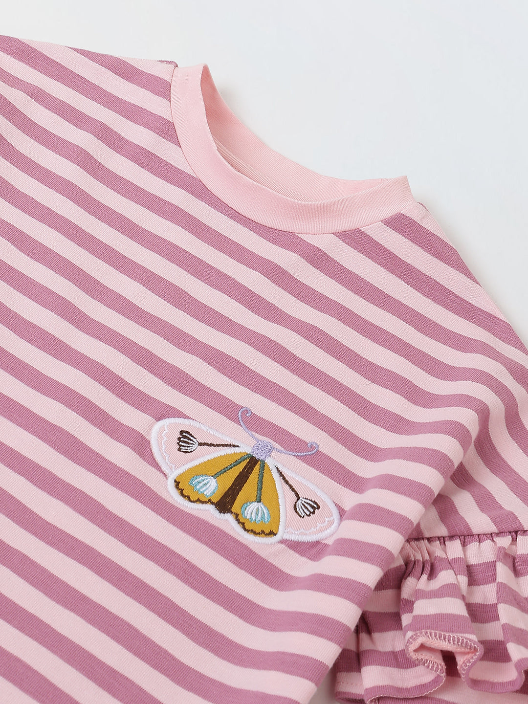 Girls Pink Striped T-shirt with Pyjamas Set