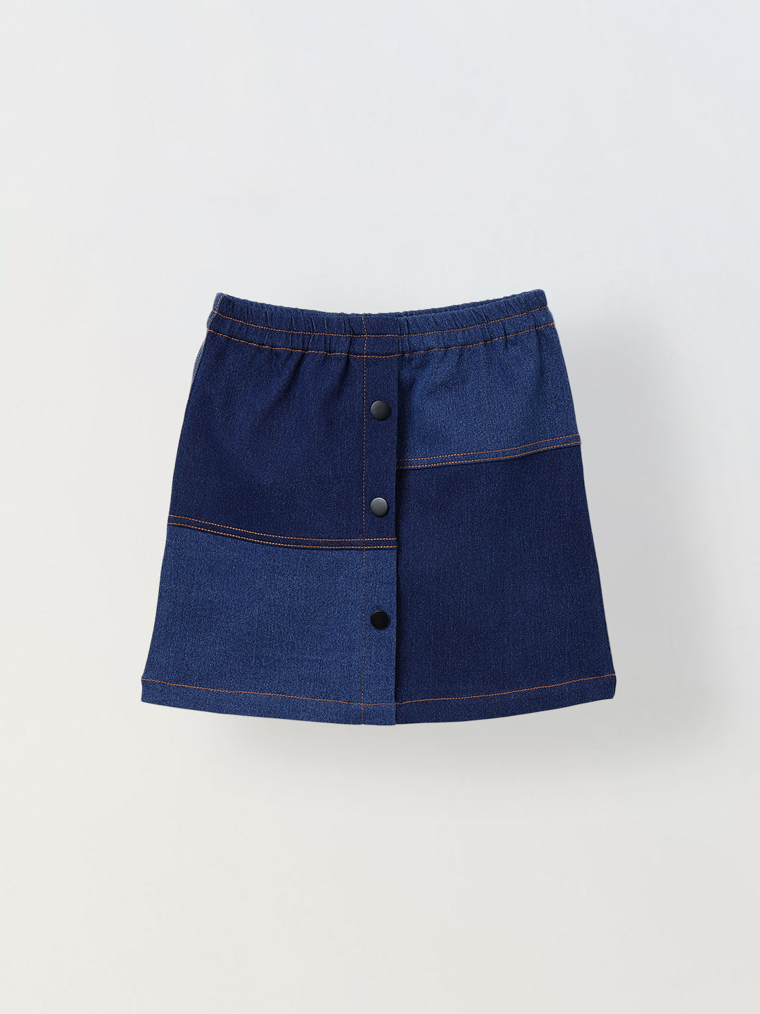 Spunkies Girls Navy Blue Color-Blocked Collared Long Sleeves Shirt and Skirt Set