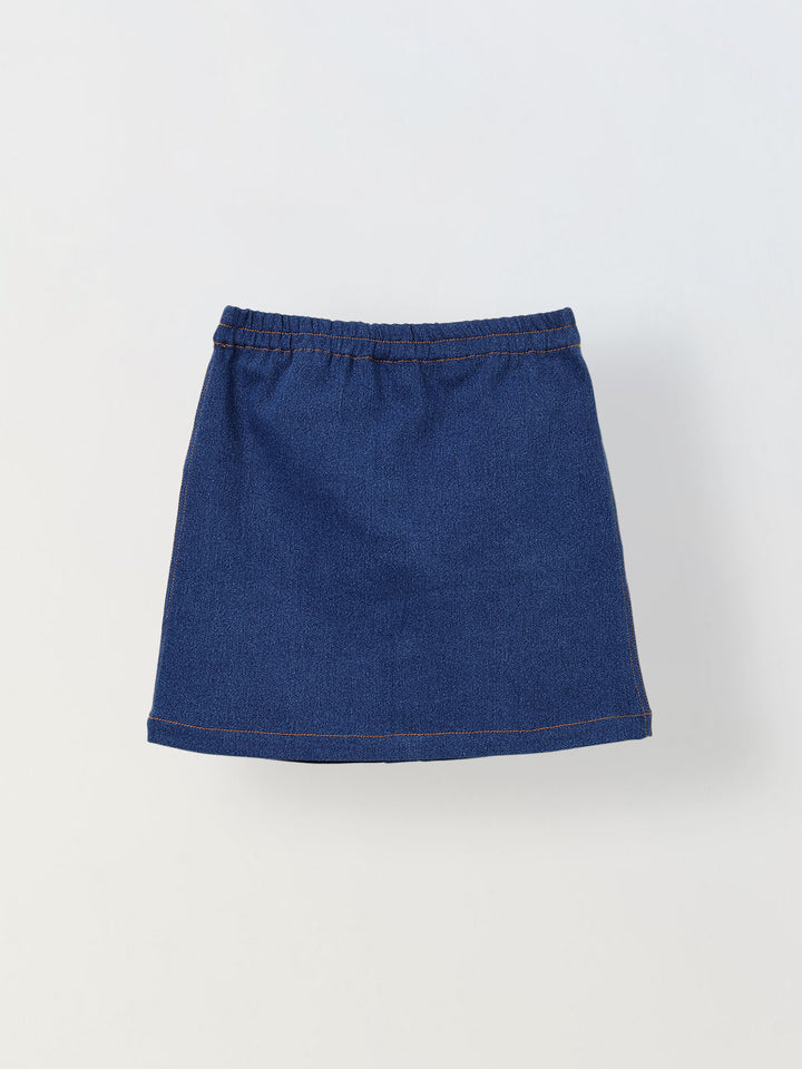Spunkies Girls Navy Blue Color-Blocked Collared Long Sleeves Shirt and Skirt Set
