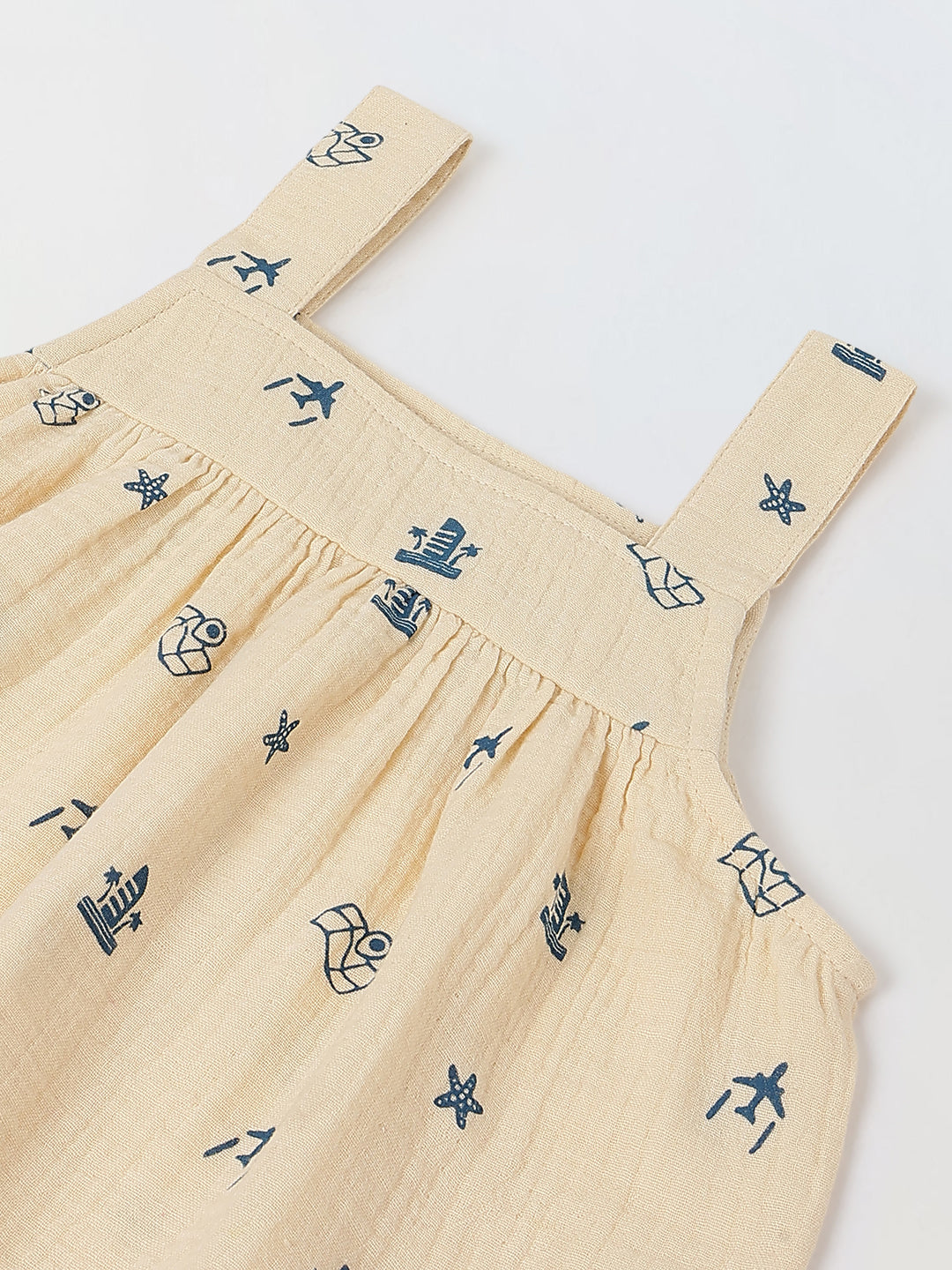 Spunkies Girls Ecru Geometric Print Square Neck Sleeveless Top and Trousers Set