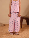 Spunkies Girls Pink Geometric Print Square Neck Sleeveless Top and Trousers Set