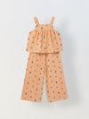 Spunkies Girls Peach Geometric Print Square Neck Sleeveless Top and Trousers Set