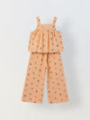Spunkies Girls Peach Geometric Print Square Neck Sleeveless Top and Trousers Set