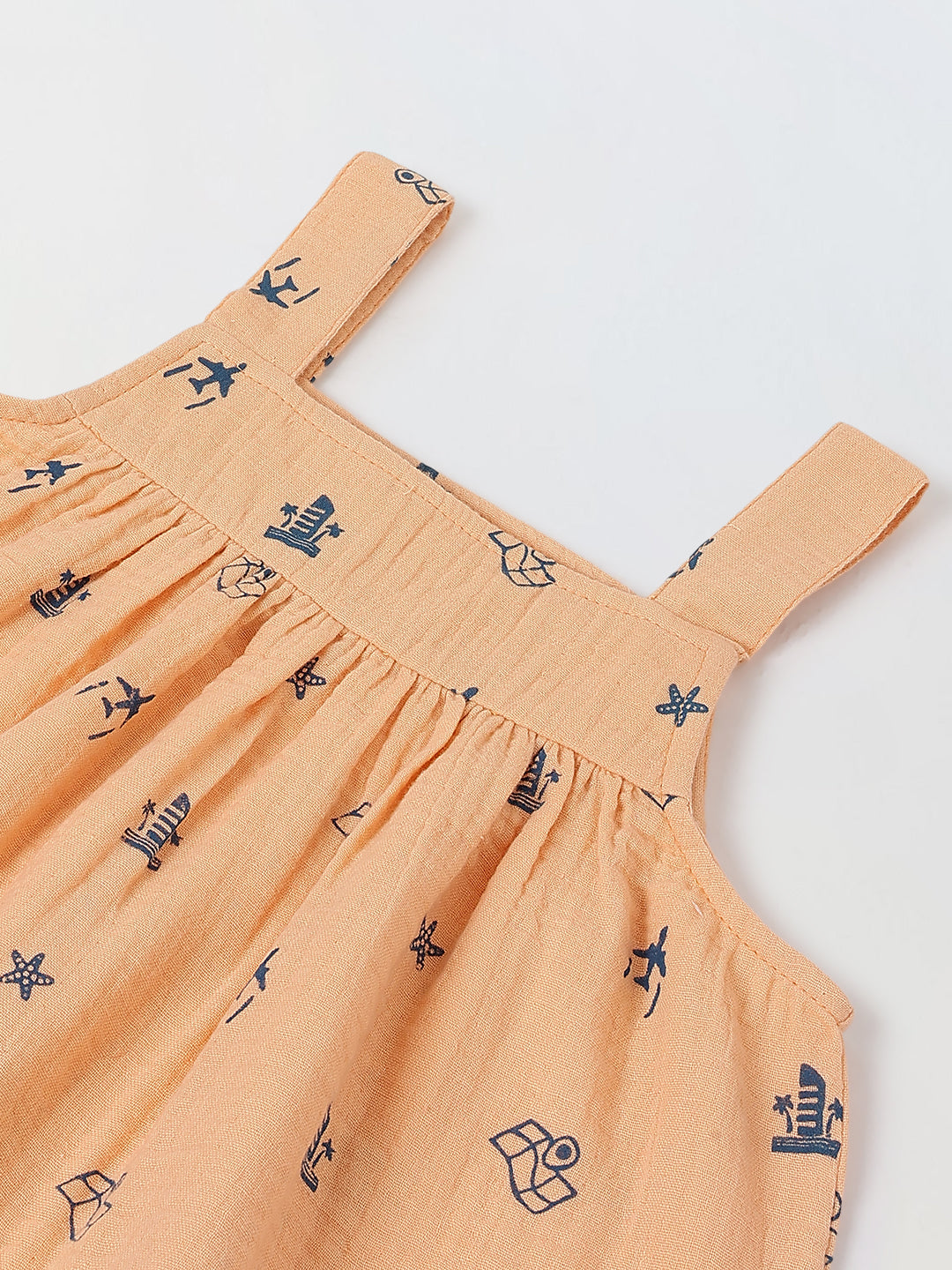 Spunkies Girls Peach Geometric Print Square Neck Sleeveless Top and Trousers Set