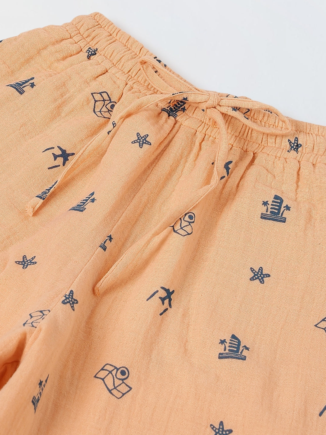 Spunkies Girls Peach Geometric Print Square Neck Sleeveless Top and Trousers Set