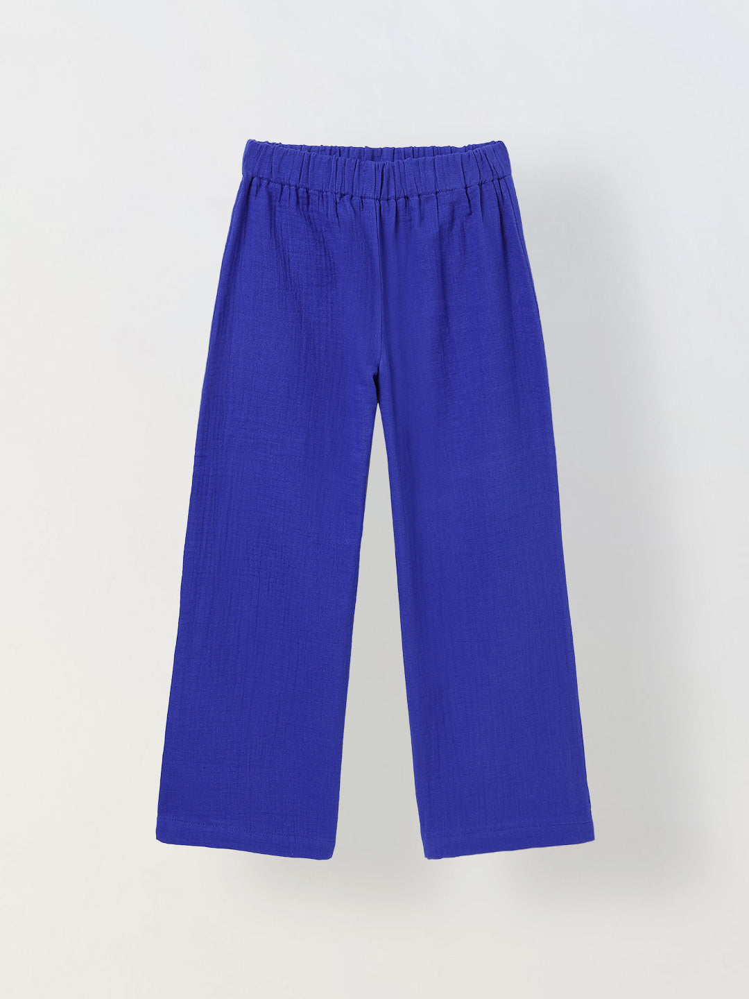 Spunkies Girls Blue Smocked Round Neck Sleeveless Top and Trousers Set