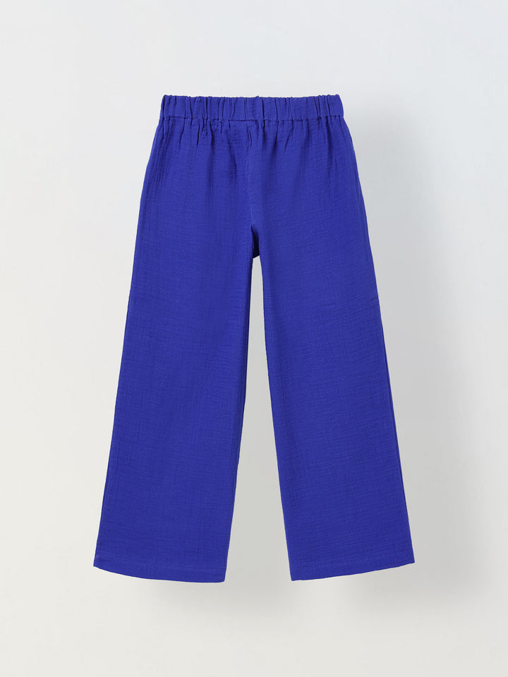 Spunkies Girls Blue Smocked Round Neck Sleeveless Top and Trousers Set