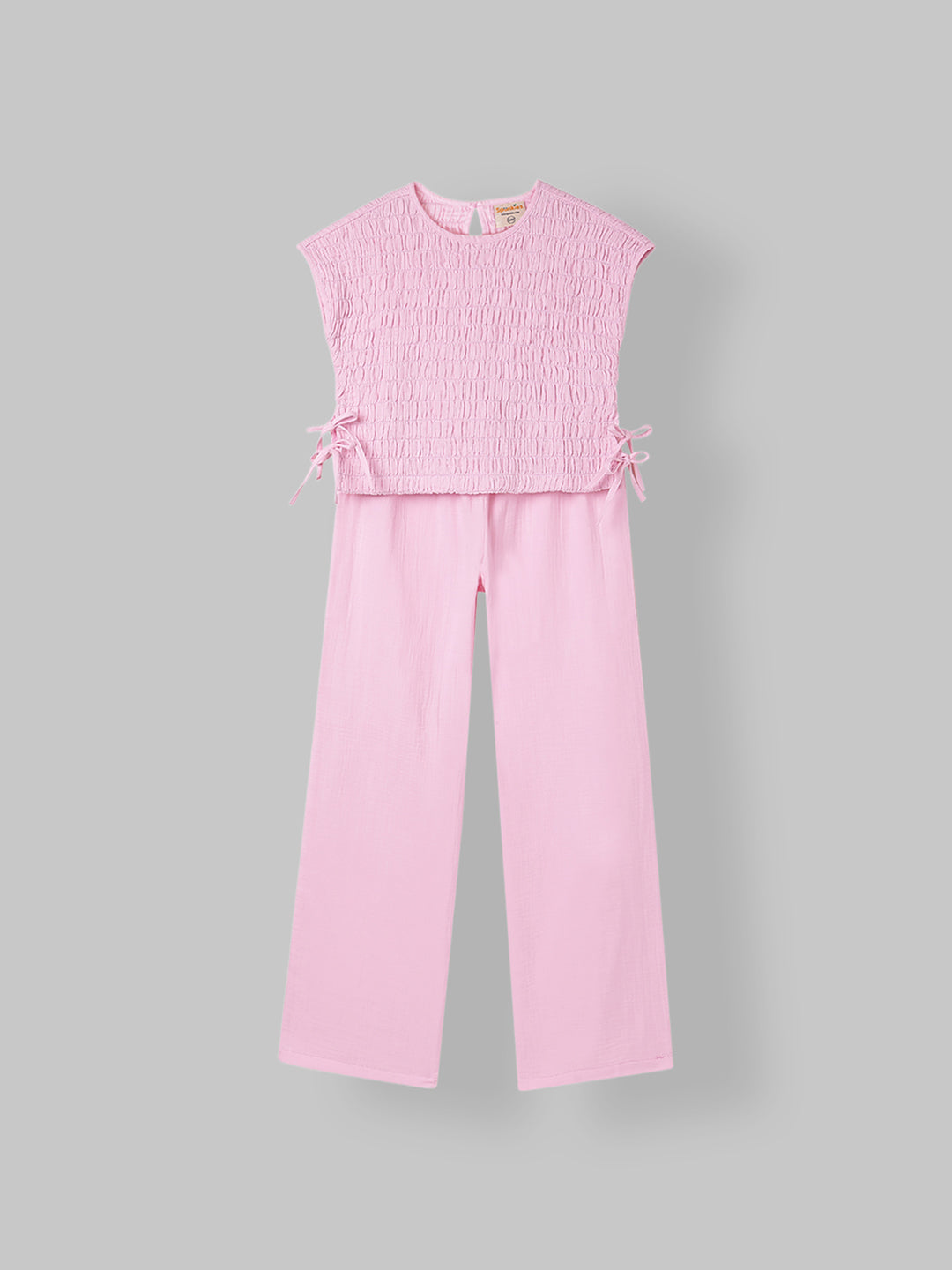 Spunkies Girls Pink Smocked Round Neck Sleeveless Top and Trousers Set