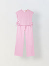 Spunkies Girls Pink Smocked Round Neck Sleeveless Top and Trousers Set