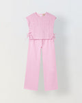 Spunkies Girls Pink Smocked Round Neck Sleeveless Top and Trousers Set