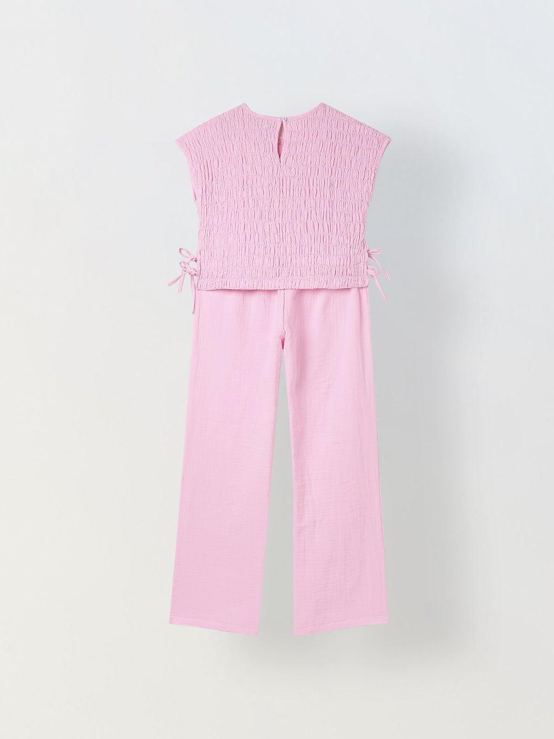 Spunkies Girls Pink Smocked Round Neck Sleeveless Top and Trousers Set