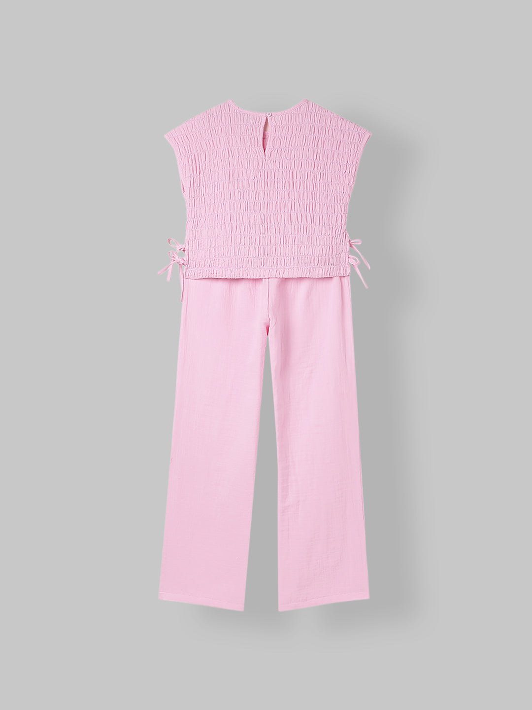 Spunkies Girls Pink Smocked Round Neck Sleeveless Top and Trousers Set