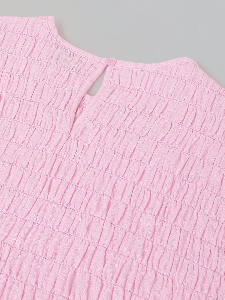 Spunkies Girls Pink Smocked Round Neck Sleeveless Top and Trousers Set