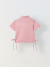 Spunkies Pink Girls Embroidered Spread Collar Short Sleeves Side Tie Shirt