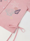 Spunkies Pink Girls Embroidered Spread Collar Short Sleeves Side Tie Shirt