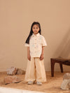 Spunkies Beige Girls Embroidered Spread Collar Short Sleeves Side Tie Shirt