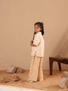 Spunkies Beige Girls Embroidered Spread Collar Short Sleeves Side Tie Shirt