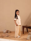 Spunkies Beige Girls Embroidered Spread Collar Short Sleeves Side Tie Shirt