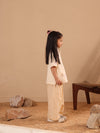 Spunkies Beige Girls Embroidered Spread Collar Short Sleeves Side Tie Shirt