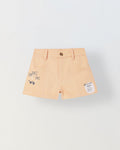 Spunkies Girls Peach Graphic Print Button and Zip Shorts