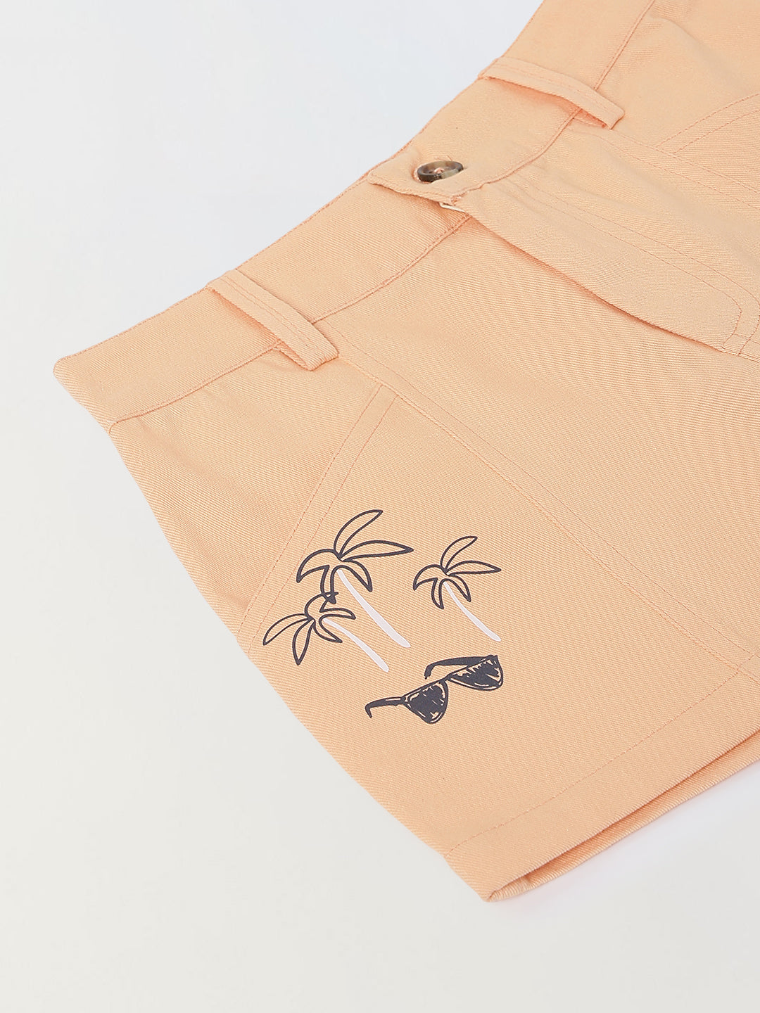 Spunkies Girls Peach Graphic Print Button and Zip Shorts