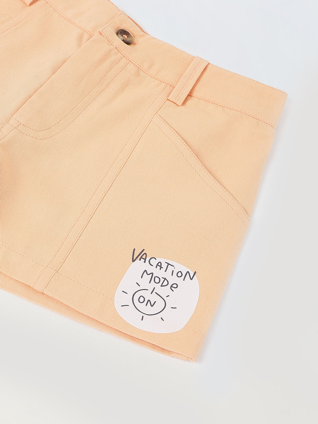 Spunkies Girls Peach Graphic Print Button and Zip Shorts