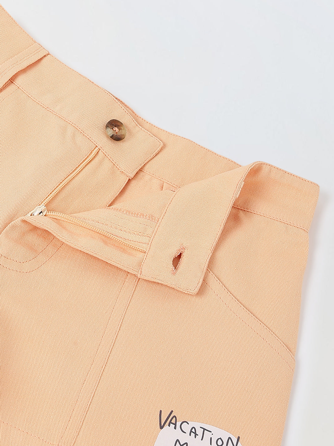 Spunkies Girls Peach Graphic Print Button and Zip Shorts