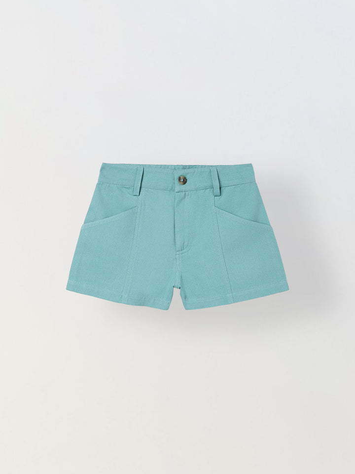 Spunkies Girls Green Solid Button and Zip Shorts