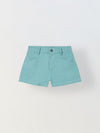 Spunkies Girls Green Solid Button and Zip Shorts
