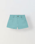 Spunkies Girls Green Solid Button and Zip Shorts