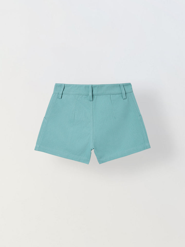 Spunkies Girls Green Solid Button and Zip Shorts