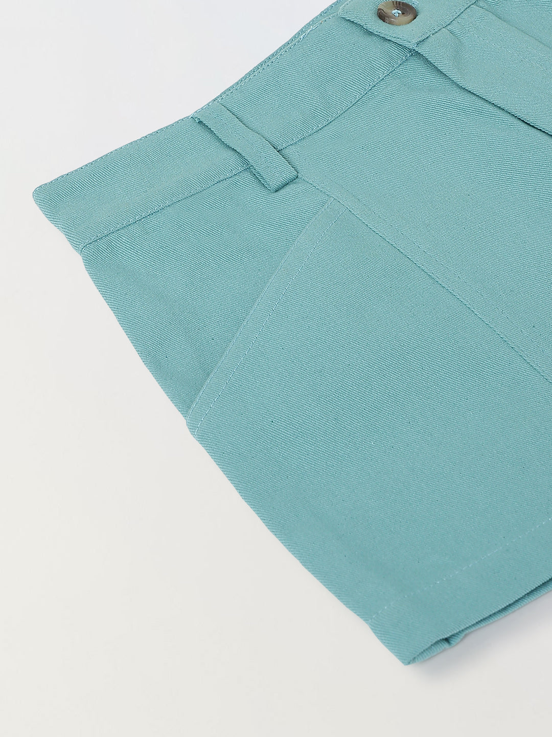Spunkies Girls Green Solid Button and Zip Shorts