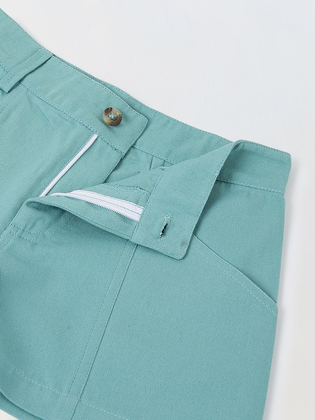 Spunkies Girls Green Solid Button and Zip Shorts