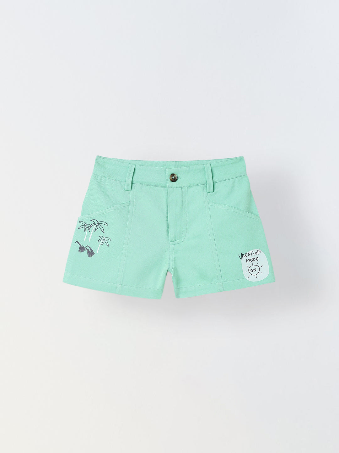 Spunkies Girls Green Graphic Print Button and Zip Shorts