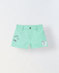 Spunkies Girls Green Graphic Print Button and Zip Shorts