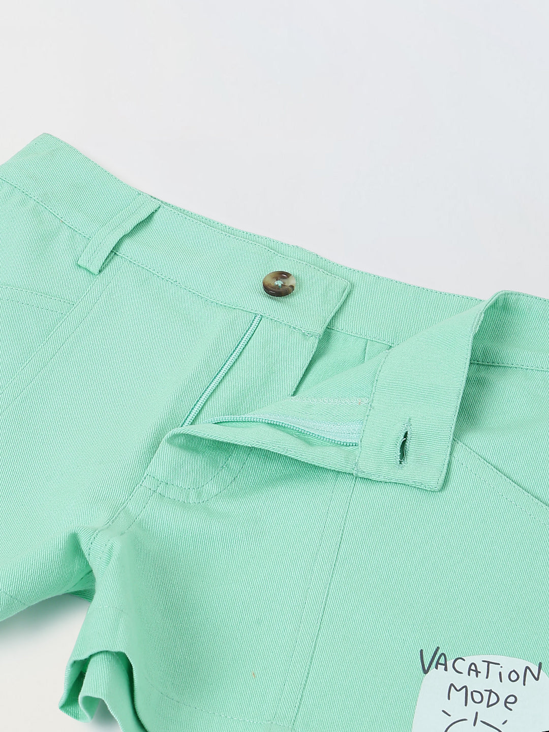Spunkies Girls Green Graphic Print Button and Zip Shorts