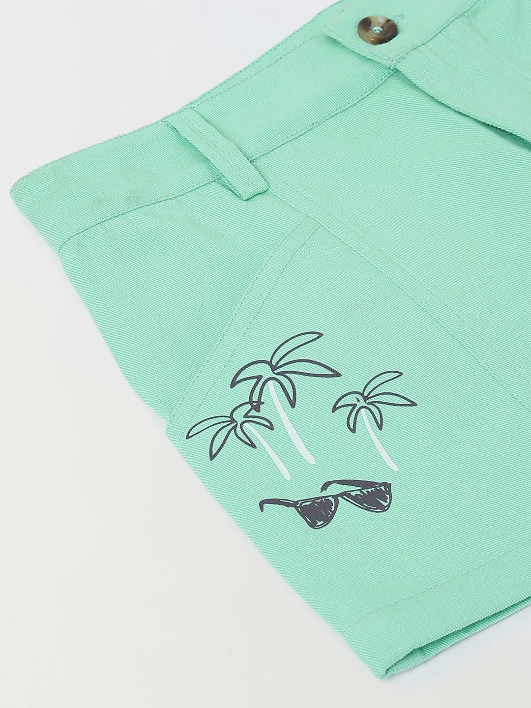 Spunkies Girls Green Graphic Print Button and Zip Shorts