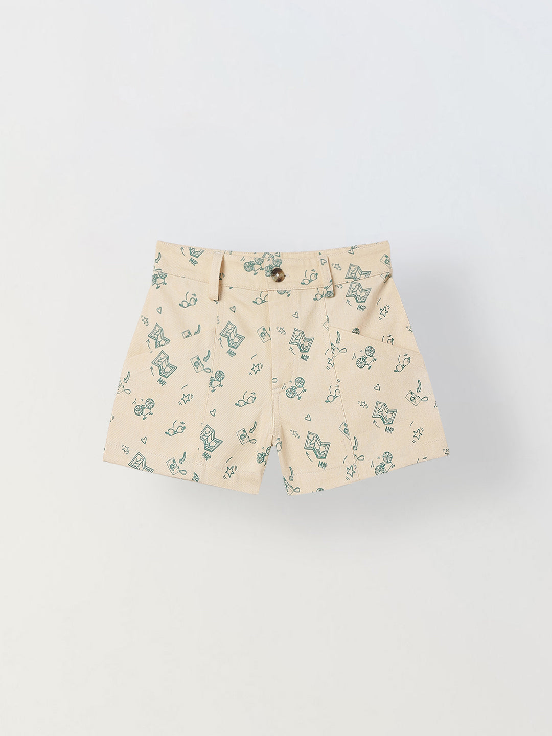 Spunkies Girls Beige Geometric Print Button and Zip Shorts