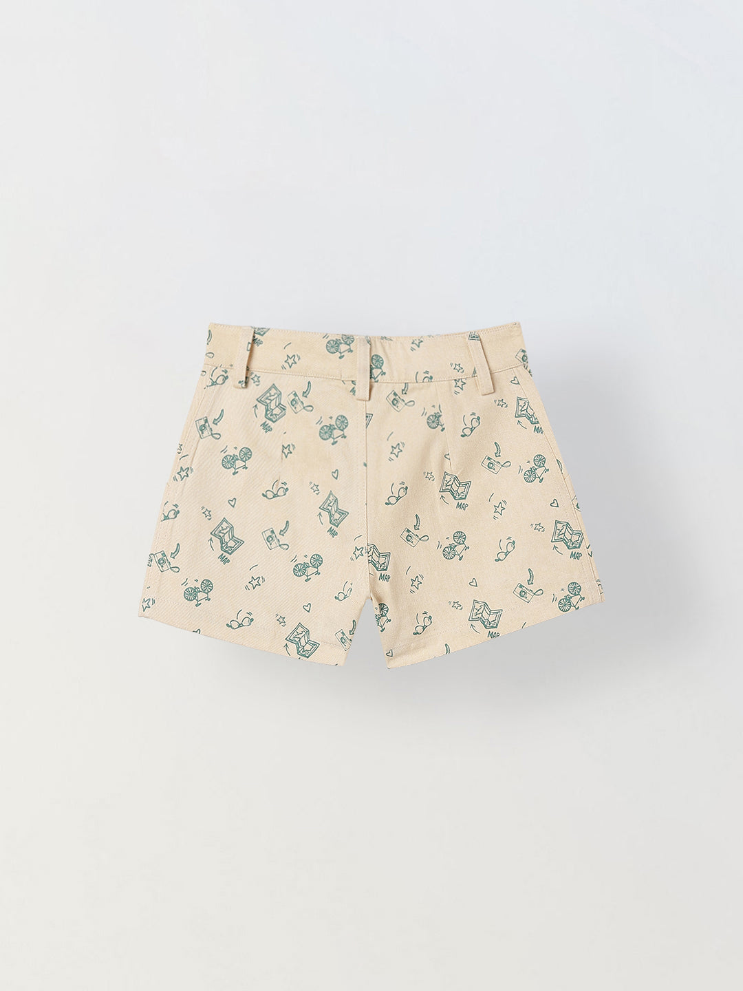 Spunkies Girls Beige Geometric Print Button and Zip Shorts