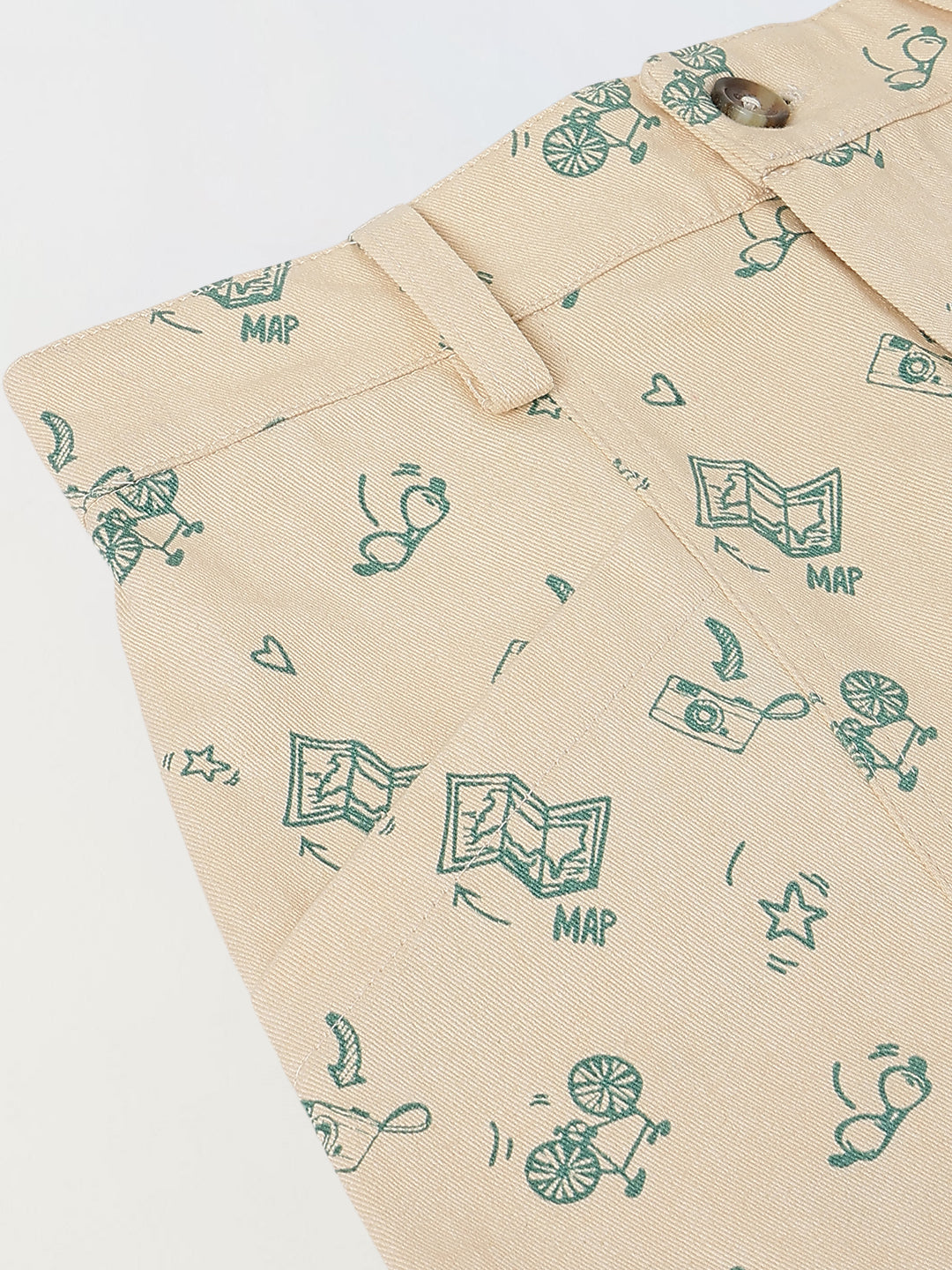 Spunkies Girls Beige Geometric Print Button and Zip Shorts