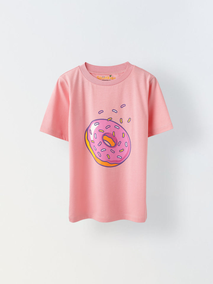 Pink Donut Printed Half sleeve T-shirt- Girl