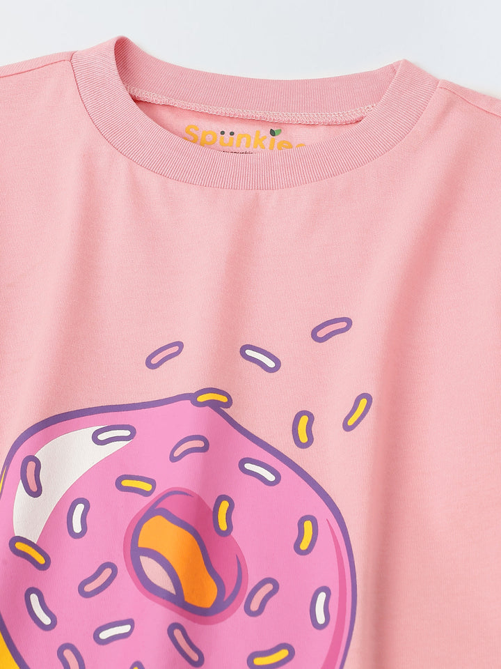Pink Donut Printed Half sleeve T-shirt- Girl