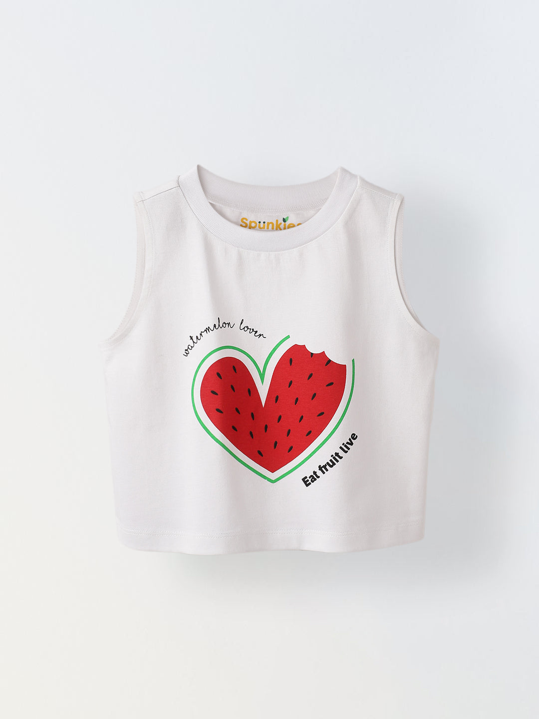 White Watermelon Print  Sleeveless Crop Top – Girls