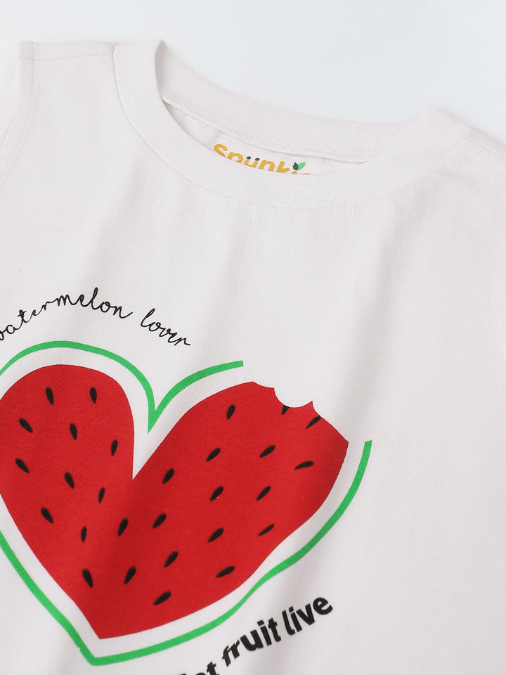 White Watermelon Print  Sleeveless Crop Top – Girls