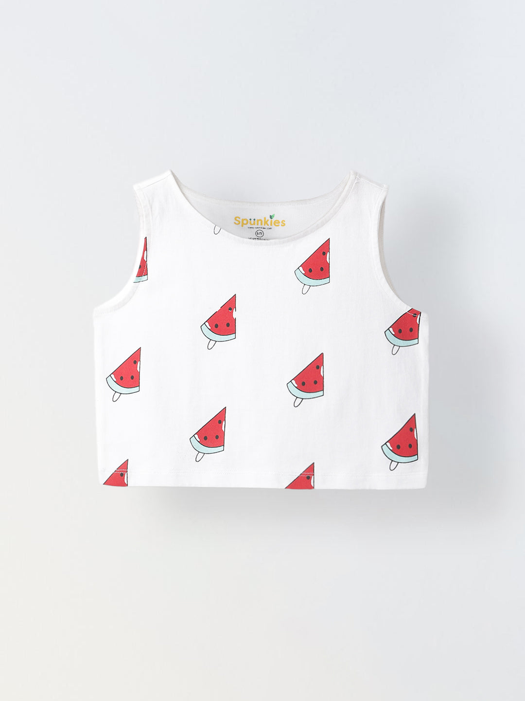 White Watermelon Print Sleeveless Crop Top – Girls