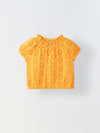 Girls Orange Round Neck Schiffli Top