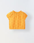 Girls Orange Round Neck Schiffli Top