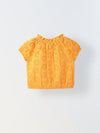Girls Orange Round Neck Schiffli Top