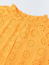 Girls Orange Round Neck Schiffli Top